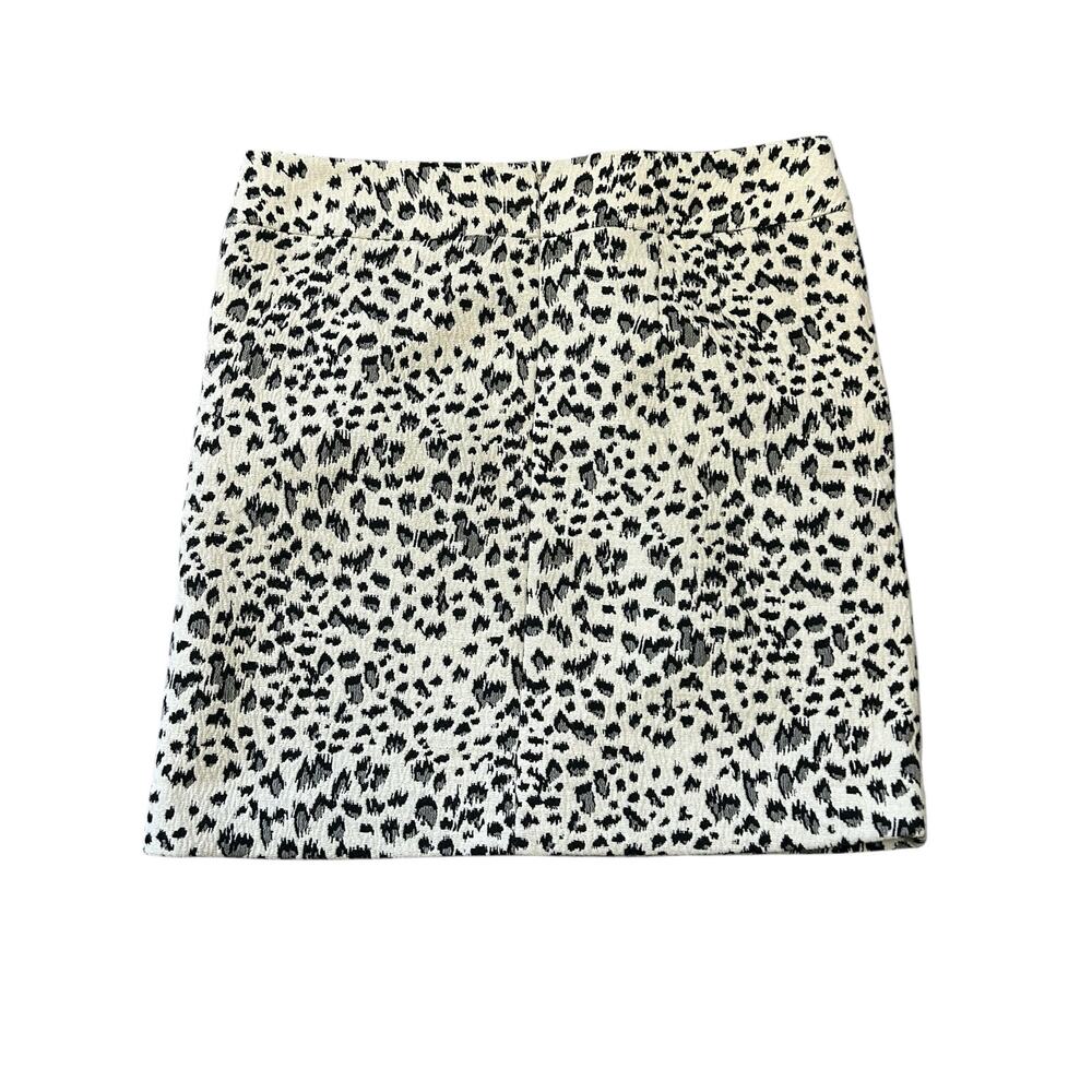 LOFT Ann Taylor Leopard Print Mini Skirt Black White Textured A-Line Size M